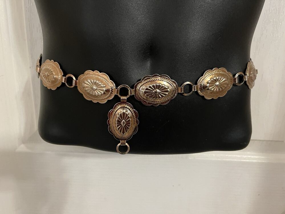 VTG Y2K Metal Copper Concho Belt Adjustable Statement Boho Southwest Aztec